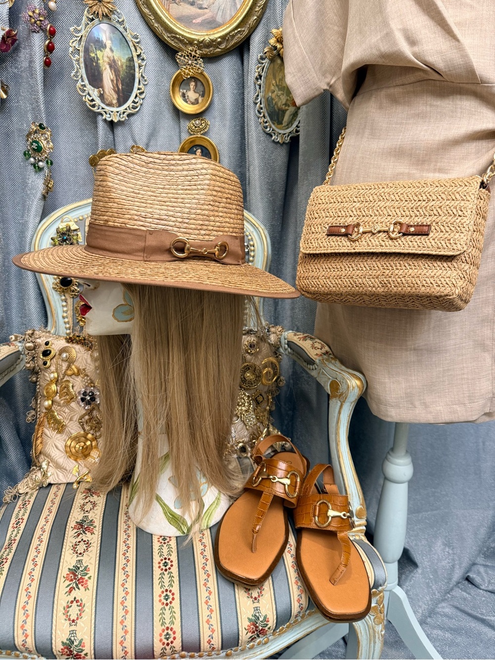 Riviera Horsebit Luxe – Sandals, Raffia Bag , Hat & Matching Jewelry Set